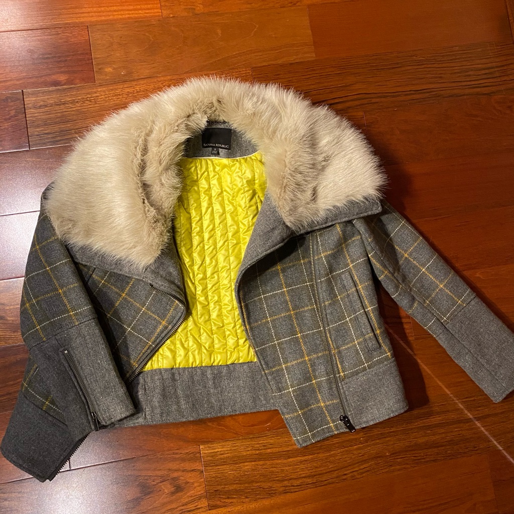 Designer Banana Republic Wool Mix Women’s Jacket With Faux Fur Size S